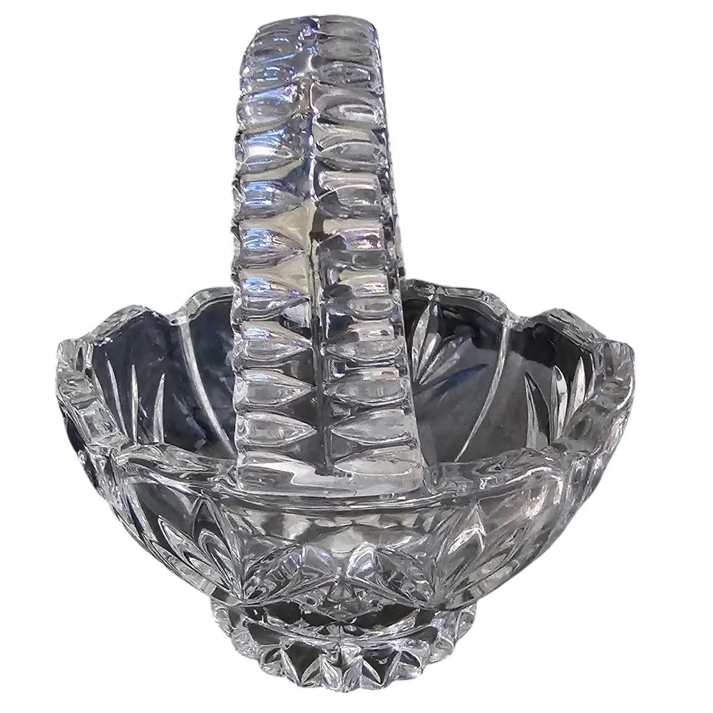 Anna Hutte Bleikristall 24% Lead Crystal Basket Hand Cut West Germany 4in